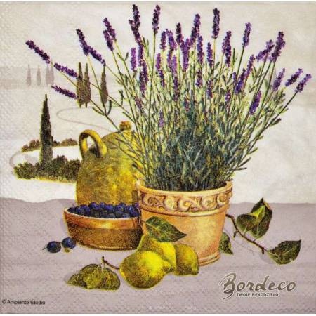 Serwetka do decoupage firmy AMBIENTE lawenda w donicy 25x25cm